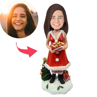 Christmas Gift Lady with Gifts Custom Bobblehead With Engraved Text